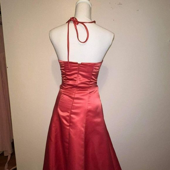 Jessica McClintock for Gunne Sax Coral Pink Halter Gown Dress Size 3/4 - Picture 6 of 14